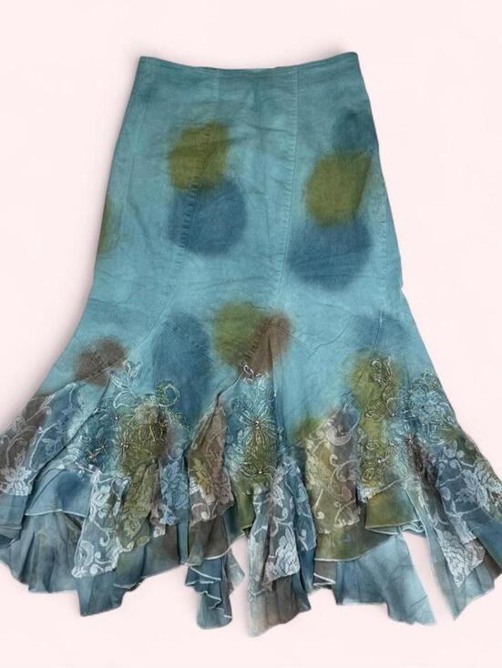 West 36th Dresses & Skirts - Deadstock West 36th blue and green denim skirt with ruffle hem